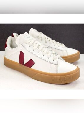 Veja Campo Mens Size US 9 White Marsala Leather Low Top Casual Gum Sole Sneakers